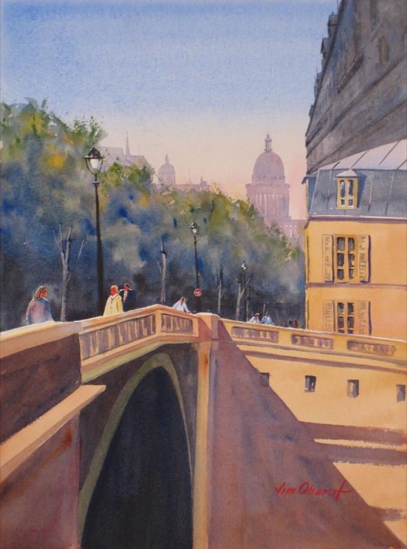 landscape, paris, isle, cite, bridge, france, europe, original watercolor painting, oberst